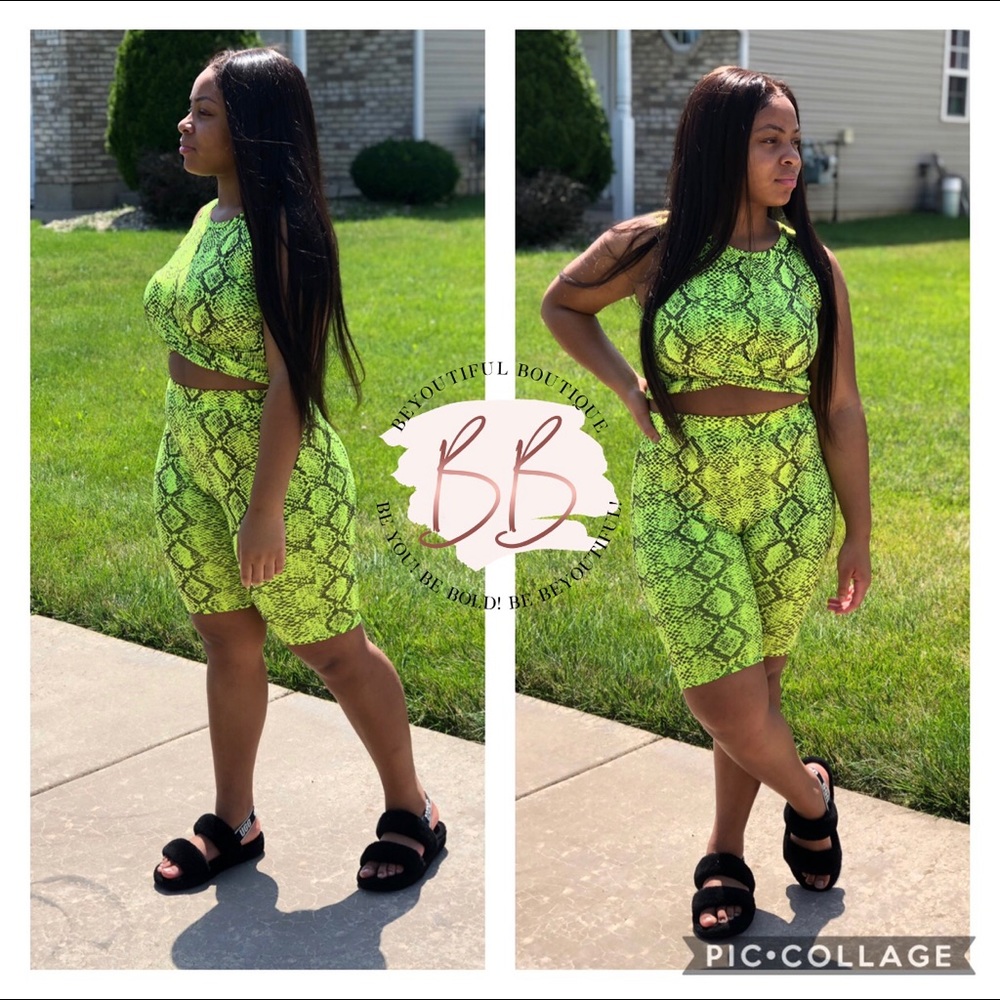 Snake skin biker short set